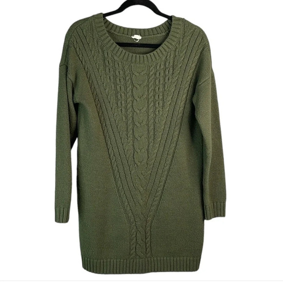 GARAGE Cable Knit Tunic Sweater Olive Green Long  Sleeve Round Neck Size Large - Picture 2 of 10